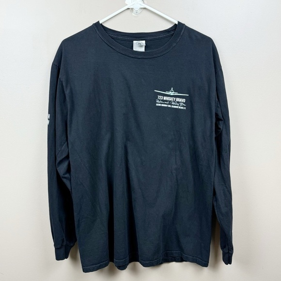 723 Whiskey Bravo Resturant & Rooftop Bar Black LS Airplane Graphic Shirt - Picture 1 of 11